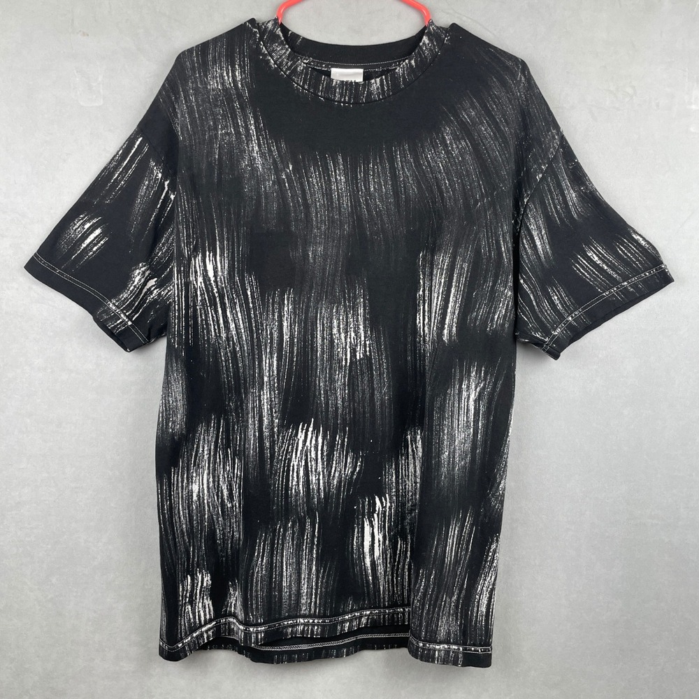 EPTM Mens Black White Abstract Brushstroke Garment Dyed Cotton T-Shirt Skater M